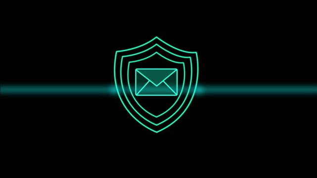 Cybersecurity shield protecting mail data with neon glow, modern tech, secure network defense system