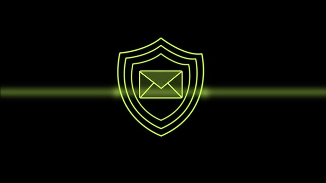 Cybersecurity shield protecting mail data with neon glow, modern tech, secure network defense system