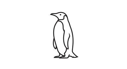 Elegant Emperor Penguin Standing Tall in a Minimalist Outline Drawing.