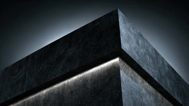 Dark Stone Structure with Illuminated Edges at Night