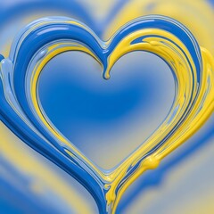 Molten liquid forms a heart shape outlined with swirling blue and yellow colors