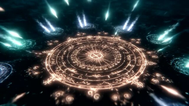 Enigmatic magical circle illuminated underwater