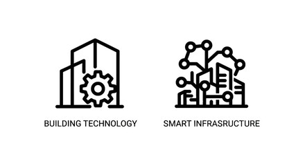 Fototapeta premium Smart Building Technology and Infrastructure Icons: Gearing for Construction Innovation and Connected Urban Cityscape for Future Development and Connectivity