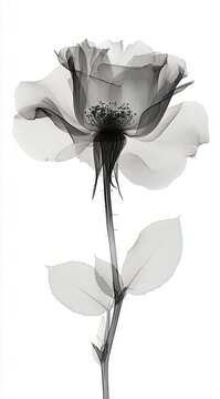 X-ray of a delicate rose revealing intricate internal structure and delicate petals