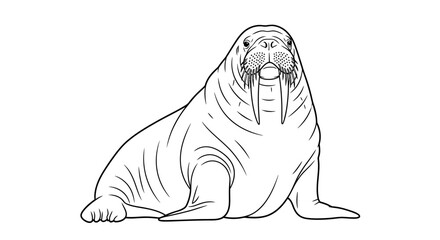 Detailed Walrus Line Art Illustration for Coloring Book. © Kelik