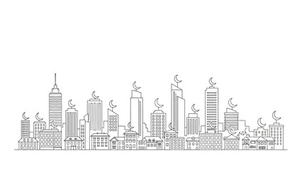 Fototapeta premium Cityscape illustration of modern skyscrapers and buildings from a distant viewpoint