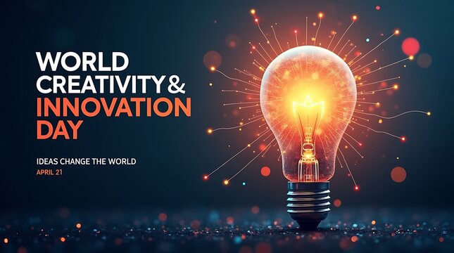 Celebrating world creativity and innovation day with a glowing light bulb