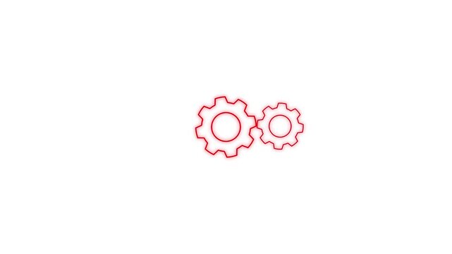 cogwheels rotating animation on dark background. Bright white outline gears symbolizing teamwork, engineering, automation, process optimization and system mechanics. Futuristic