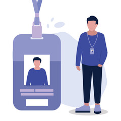 Modern Employee ID Card Badge with Lanyard Flat Stock Illustration