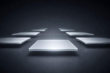 Glowing panels aligned symmetry dark futuristic background