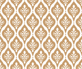 Elegant gold and white damask seamless pattern background for luxury wallpaper. Vintage floral ornament seamless pattern. Classic damask motif for textile and fabric. Luxury damask seamless pattern © flworsmile