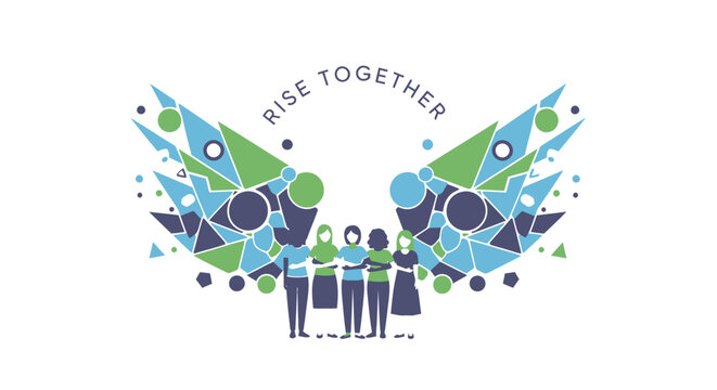 Diversity and unity icon, people holding hands with wings