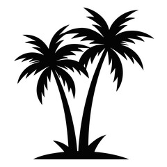 Fototapeta premium Striking Silhouette of Two Palm Trees on a Sandy Island with Lush Grass, Vector Art