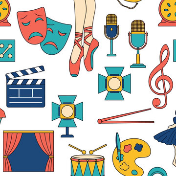 Theater and Music Elements Surround a Dancer's Stage Performance