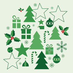 Christmas theme elements arranged in festive circular pattern