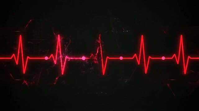Close up of heartbeat tracing digitally in dark setting or Close up of pulse trace moving digitally in dark setting