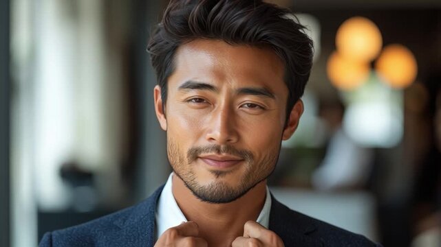 Stylish Portrait of a Confident Male: A close-up captures a sophisticated individual exuding confidence and poise, with a hint of a smile betraying an inner calm.
