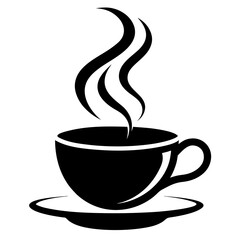 Steaming Hot Coffee Cup Vector Icon with Gentle Aroma Swirls - Black and White Illustration