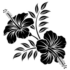 Tropical Hibiscus Flower and Foliage Design - Black and White Vector Art for Elegant Decor