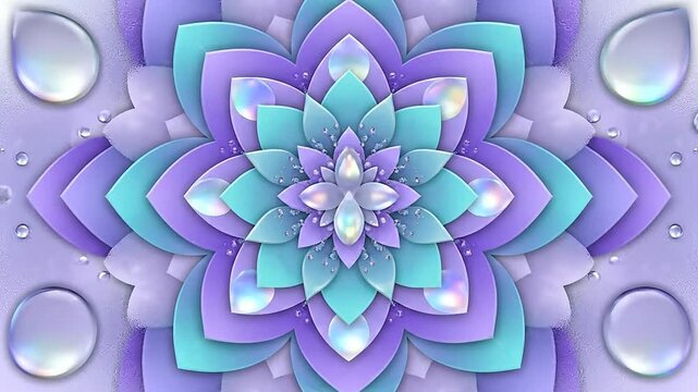 Close up of layered flower petals rotating in studio or Close up of water droplets surrounding flower shape in studio