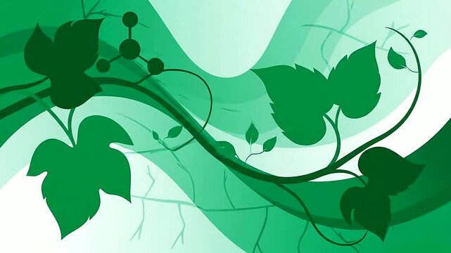 Close up of leafy vines moving in green background or Close up of leaves flowing in monochrome setting