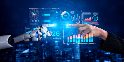 Fototapeta premium AI powers data analytics with predictive insights, smart dashboards, and real-time modeling for strategic decision-making. Artificial intelligence spline