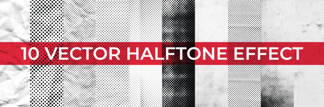 Grunge Halftone paper effect. Halftone crumpled paper texture with black a dotted, rough, and wrinkled surface. Wrinkled white paper in halftone collage style. Vector background