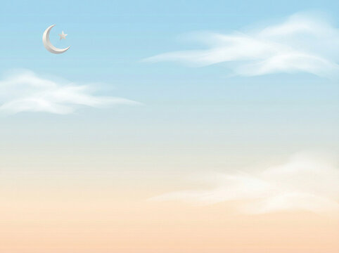 A serene evening sky with crescent moon.