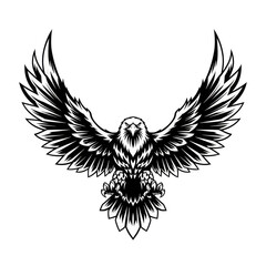 Obraz premium Stylized white eagle with outstretched wings and talons against a dark background isolated on a transparent background