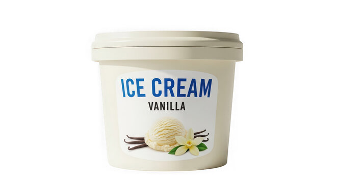 Vanilla ice cream container with label isolated on transparent background
