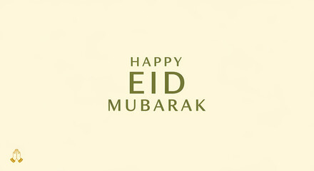 Obraz premium Eid Mubarak Greeting Card with Simple Design and Green Text on Cream Background.