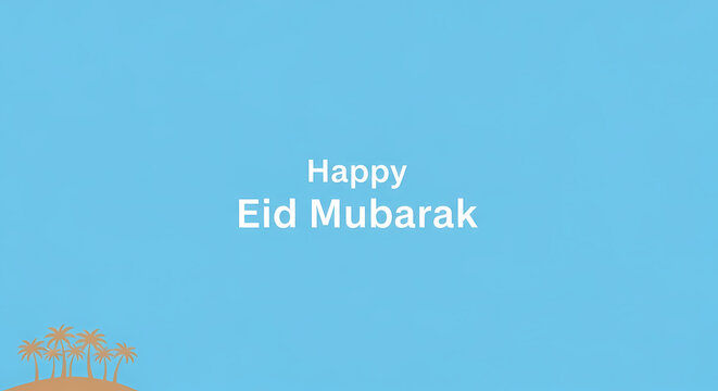 Eid Mubarak greeting card with lanterns and blue background.