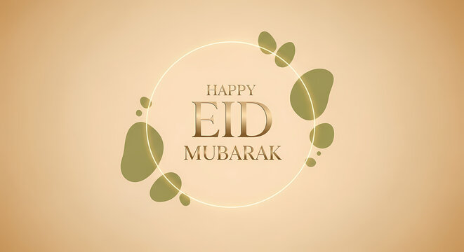 Eid Mubarak Greeting Card with Dates and Golden Text on Beige Background.