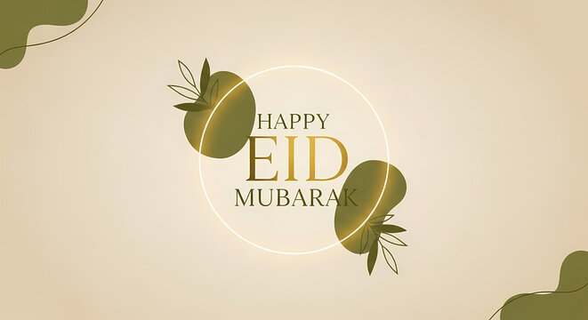 Eid Mubarak Greeting Card with Dates and Leaves.