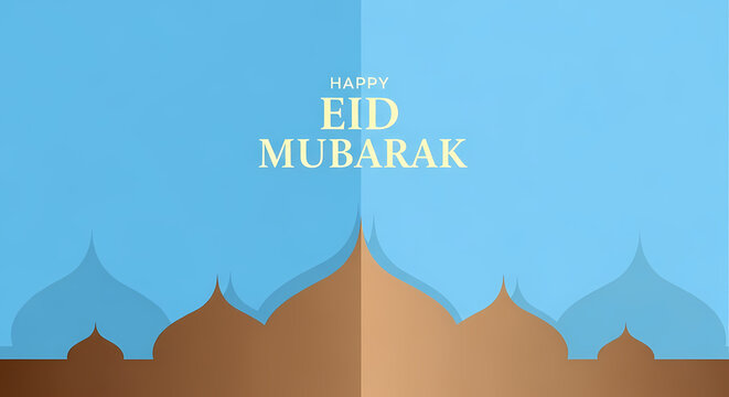Eid Mubarak Greeting Card with Mosque Silhouette.