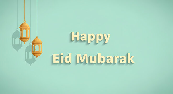 Eid Mubarak celebration greeting card with lanterns.