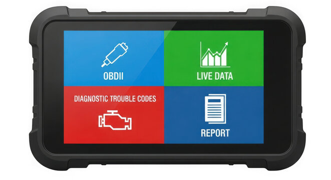 Car diagnostic device with colorful screen isolated on transparent background