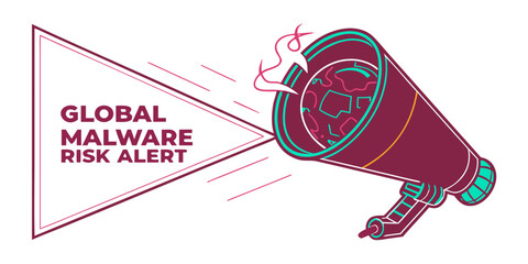 Global malware rise alert with a megaphone and a virus. © Mamun
