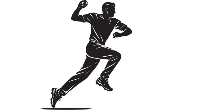 Cricket Bowler Running Up Silhouette Vector Illustration Isolated on White
