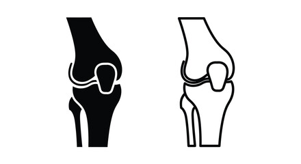 Anatomical illustration of a human knee joint in contrasting views silhouette