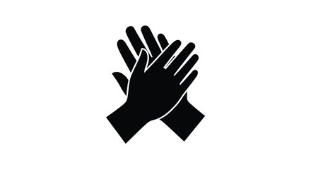 Two hands clapping together in a stark black silhouette