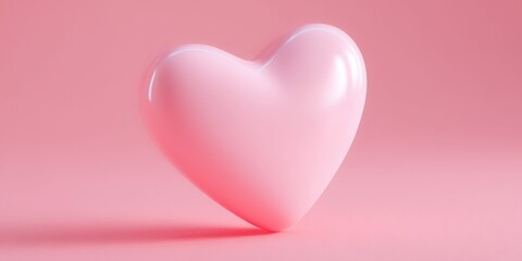 Glossy pink heart shape on a soft pink background, symbolizing love and romance