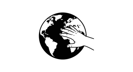 Obraz premium A black silhouette illustration of a hand cradling the Earth on International Day of Forests with a simple design and natural theme.