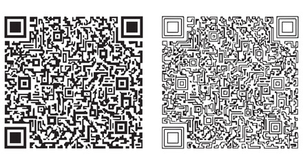 Fototapeta premium Two black and white QR codes on a plain Transparent Background for scanning and encoding purposes.