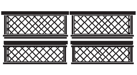 Four black latticework panels with diamond patterns on Transparent Background, decorative fence elements.