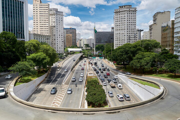 Traffic and urban mobility in downtown Sao Paulo.