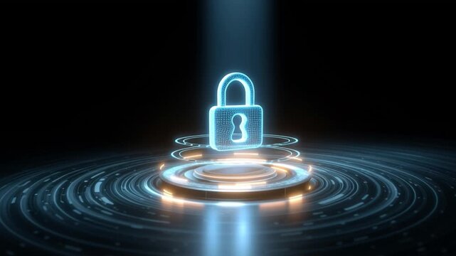 Cyber Security Icon: Illuminated padlock symbolizes digital security, highlighting data protection in the digital world.