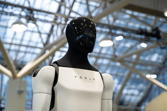 View of Tesla Robot (Optimus) at Canadian International AutoShow. Toronto, Canada - February 18, 2026.