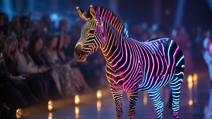 幾何学的なネオン模様が体中を走る幻想的なシマウマ