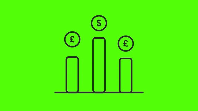 Financial Growth Diagram: A minimalistic illustration depicts the rise and fall of various currency values against each other, with the dollar leading the way